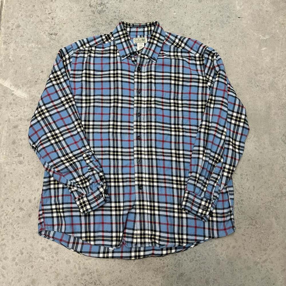 L.L. Bean Blue Plaid Flannel Shirt - Large
